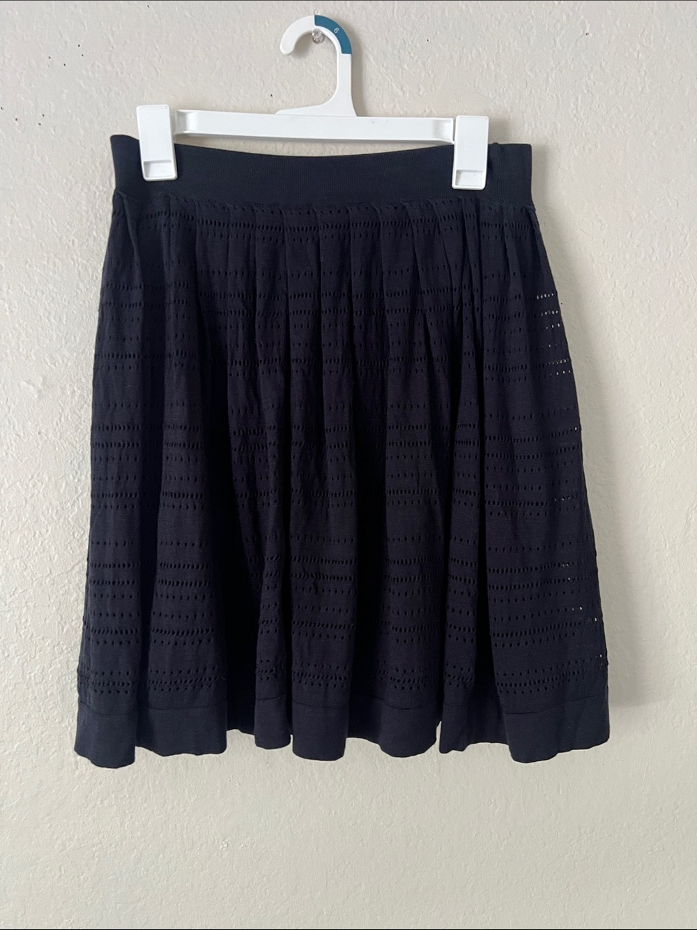 NWT FRENCH CONNECTION Lizzy Knit Flared Skirt in 45 Utility Blue Cotton Blend 6